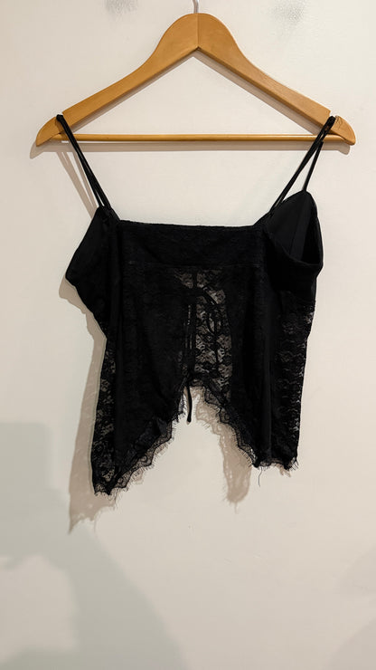 Glassons Black Lace Trim Tie Front Cami Size L
