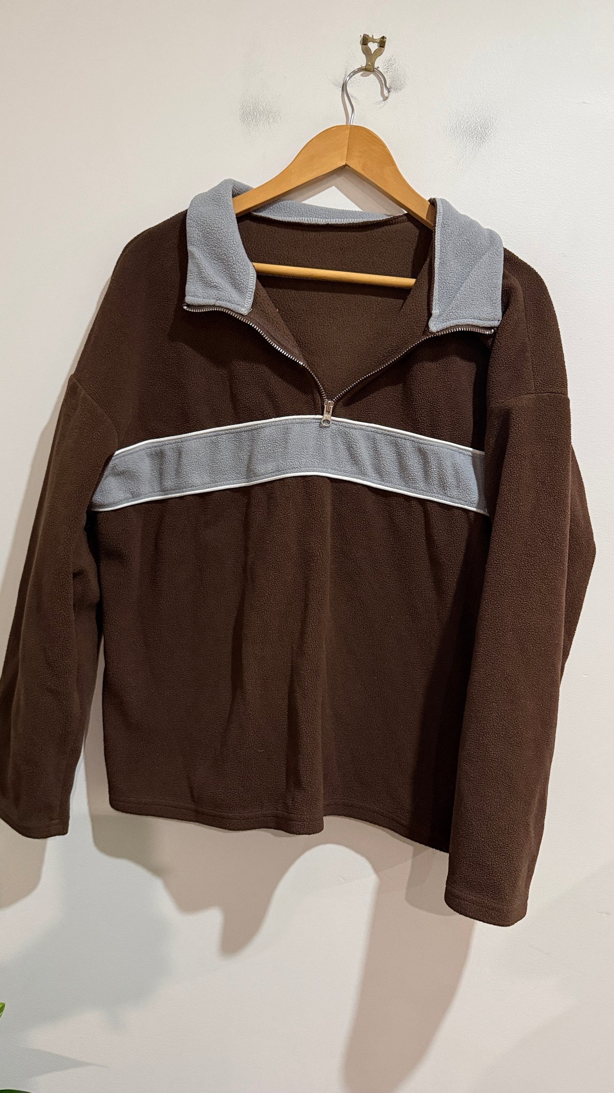 SHEIN Brown Fleece Quarter Zip Pullover Size L