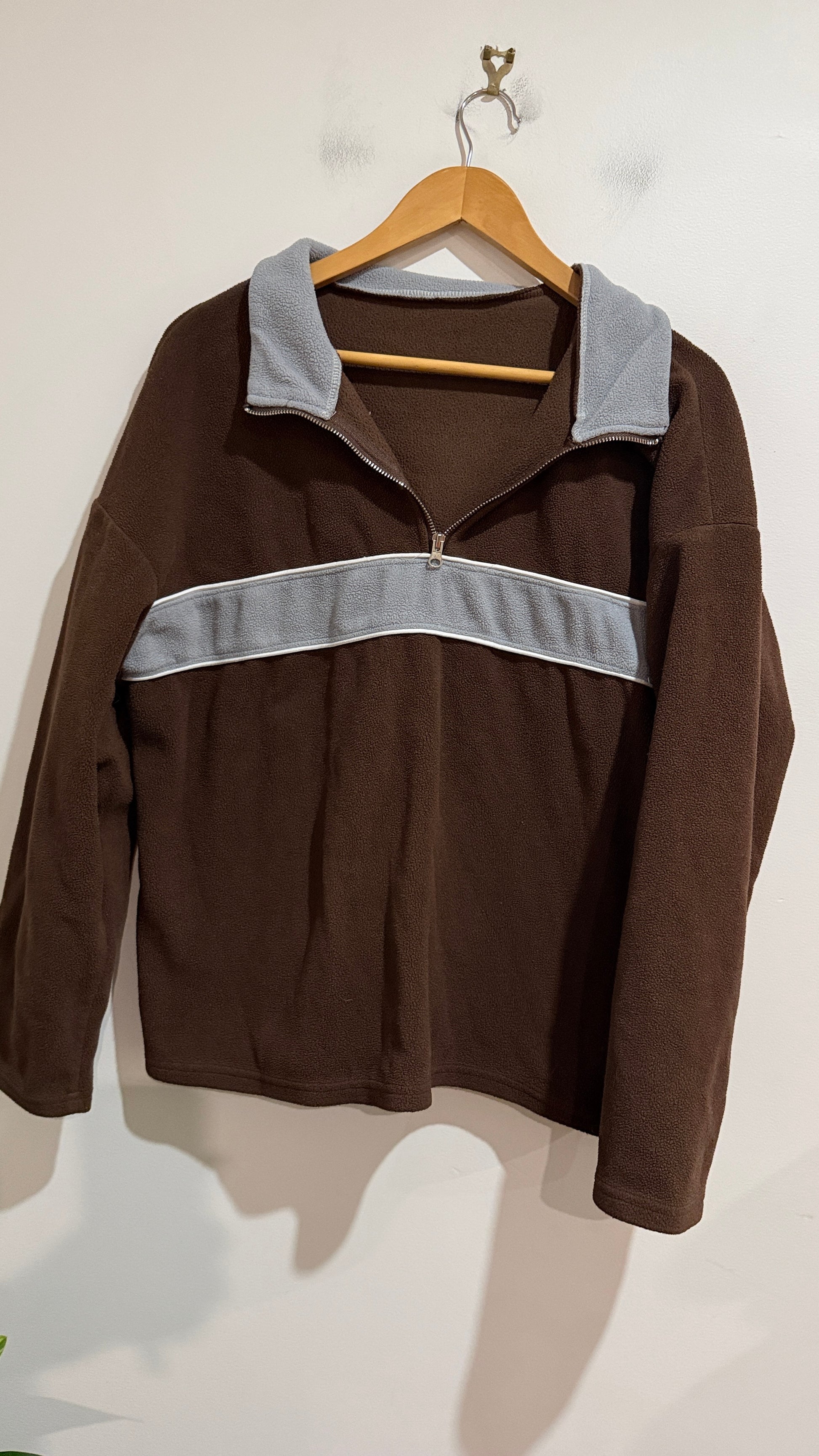 SHEIN Brown Fleece Quarter Zip Pullover Size L