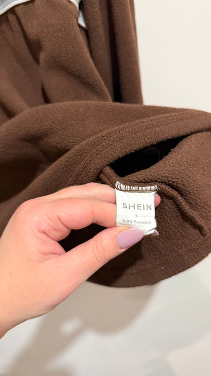SHEIN Brown Fleece Quarter Zip Pullover Size L