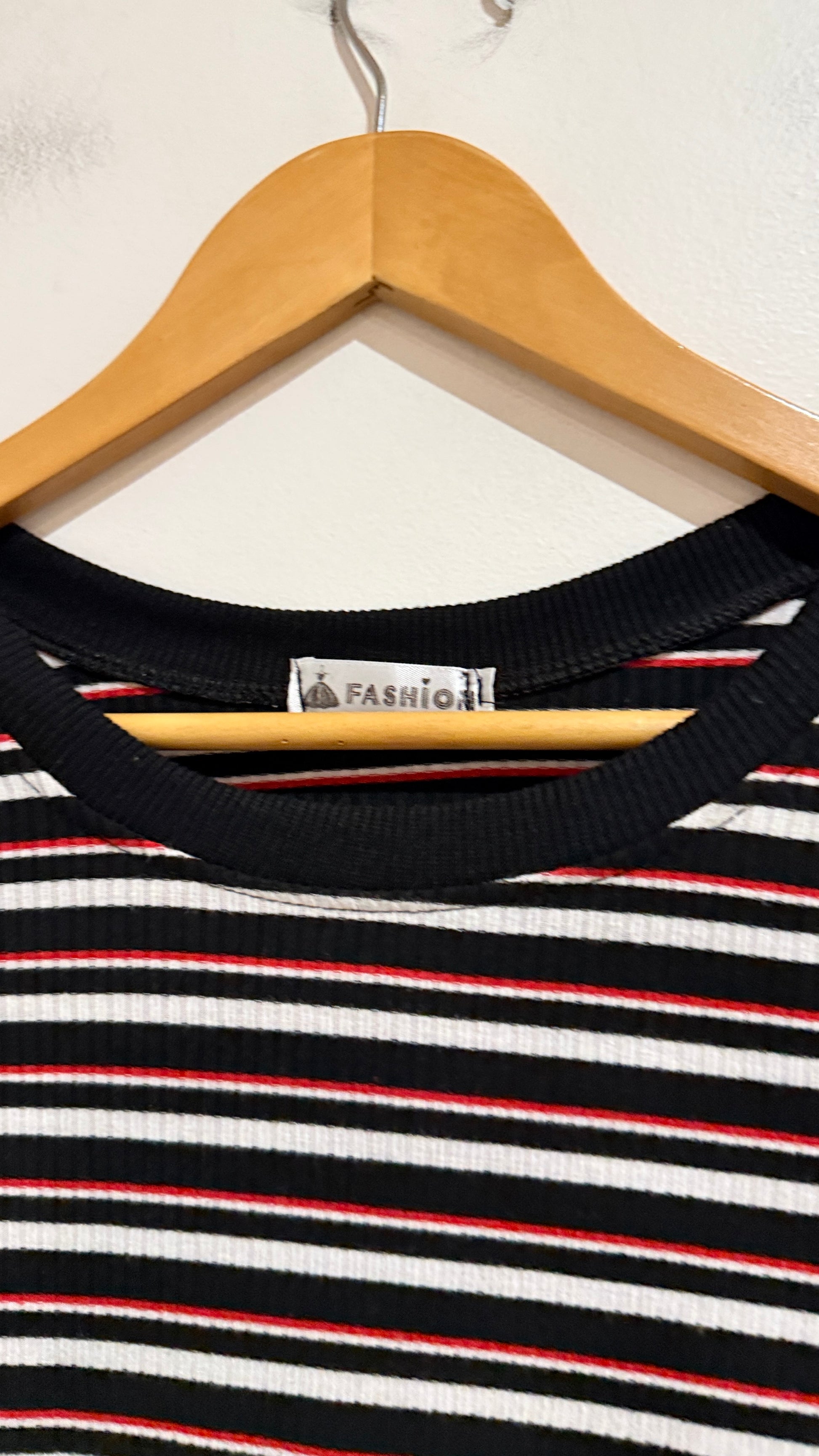 Fashion Striped Ribbed Midi Dress - 36cm u/arm