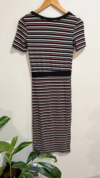 Fashion Striped Ribbed Midi Dress - 36cm u/arm
