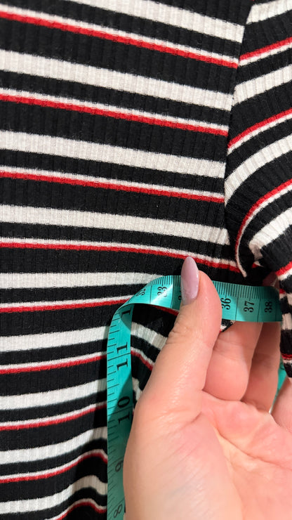 Fashion Striped Ribbed Midi Dress - 36cm u/arm