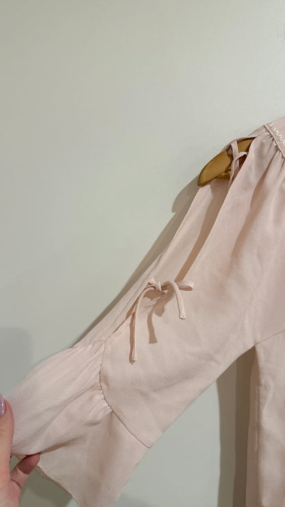 on & on Blush Pink Cold Shoulder Tie Sleeve Blouse Size 1 - 41cm u/arm