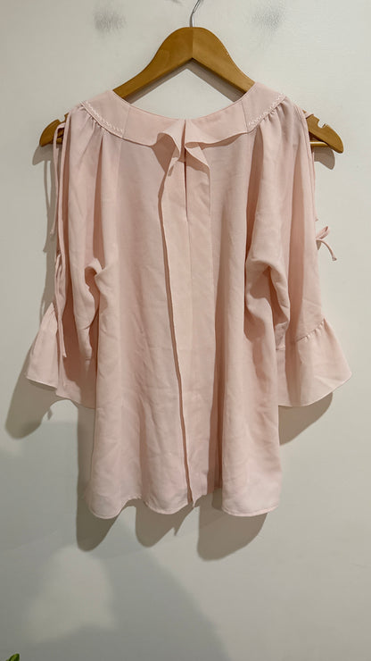 on & on Blush Pink Cold Shoulder Tie Sleeve Blouse Size 1 - 41cm u/arm