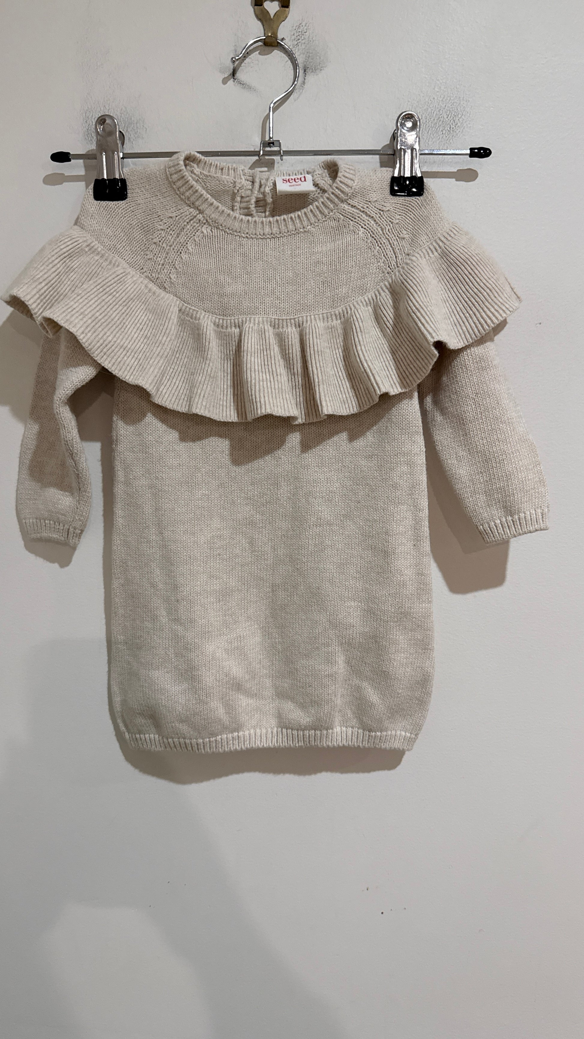 Seed Heritage Baby Oatmeal Ruffle Knit Dress Size 6-12 Months