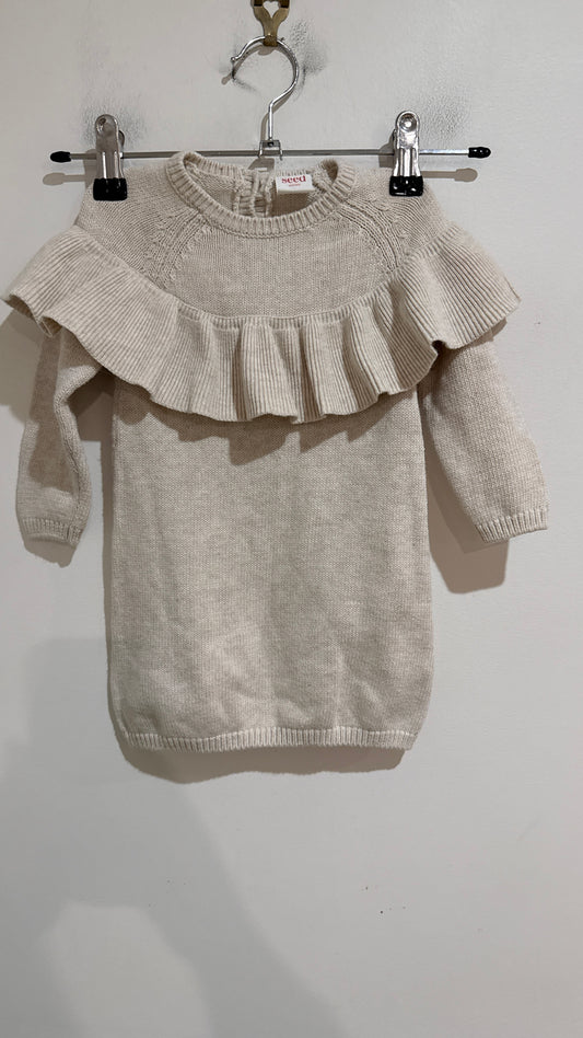 Seed Heritage Baby Oatmeal Ruffle Knit Dress Size 6-12 Months