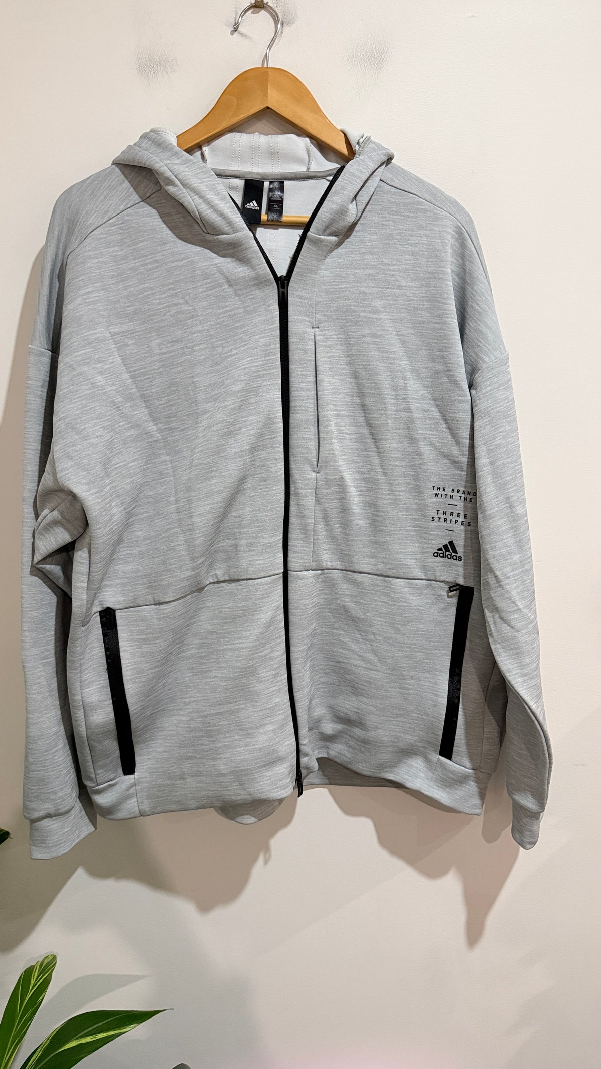 Adidas Climalite Grey Marle Full Zip Hoodie Size XL