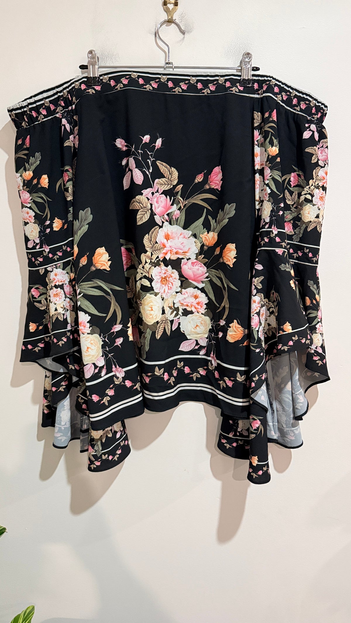 City Chic Black Floral Print Off the Shoulder Top Size S