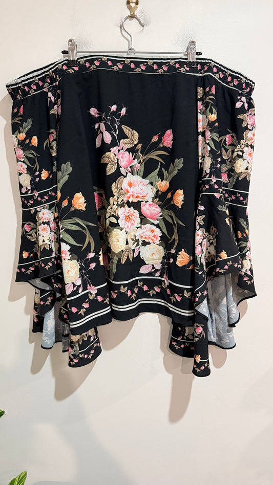 City Chic Black Floral Print Off the Shoulder Top Size S