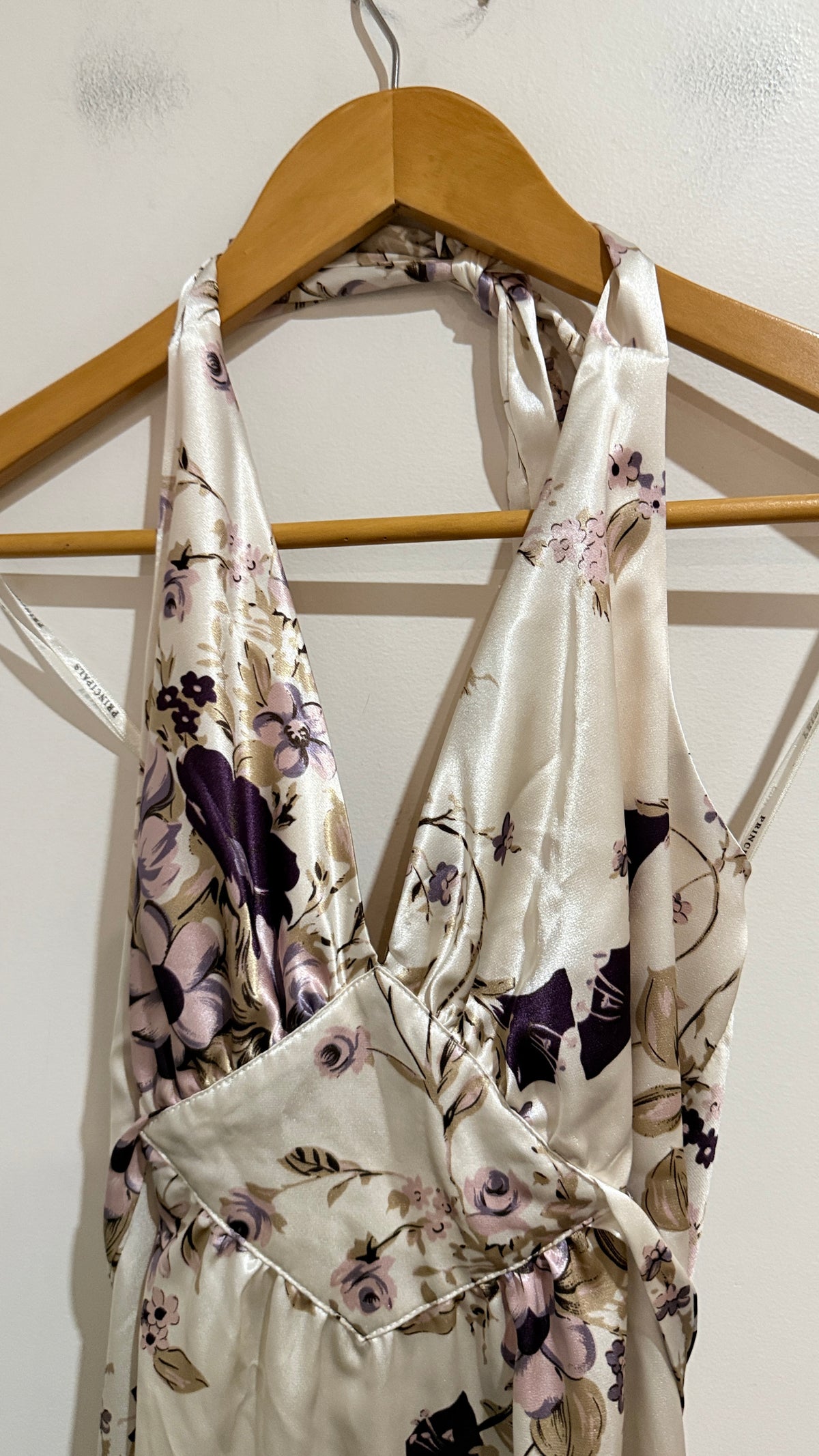 Principals Champagne Floral Satin Halter Wrap Dress Size 12
