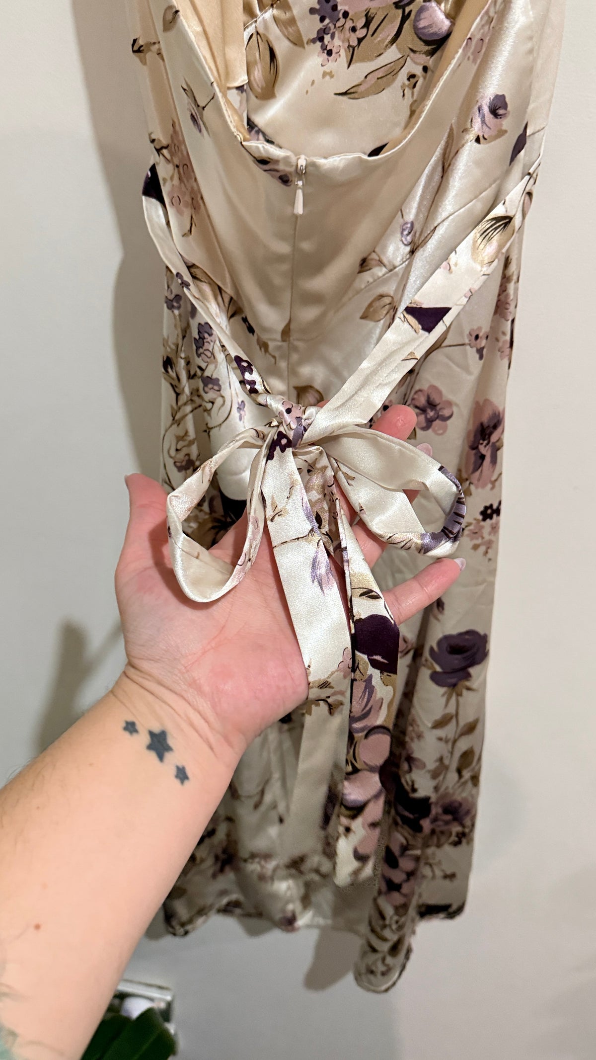 Principals Champagne Floral Satin Halter Wrap Dress Size 12
