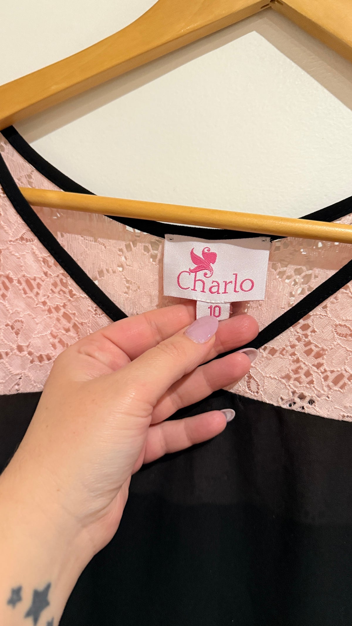 Charlo Blush Lace And Black Chiffon Long Sleeve Top Size 10
