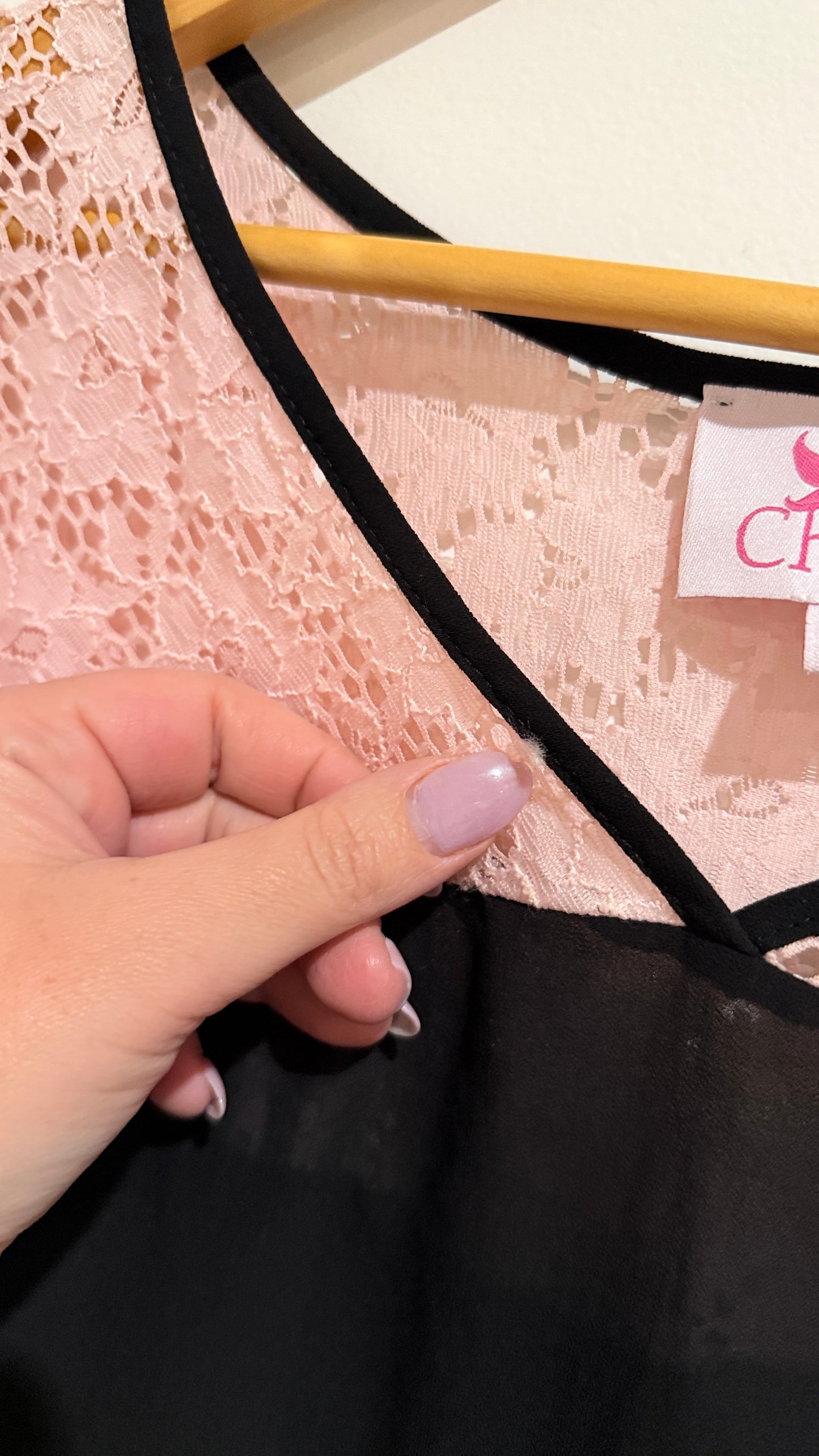 Charlo Blush Lace And Black Chiffon Long Sleeve Top Size 10