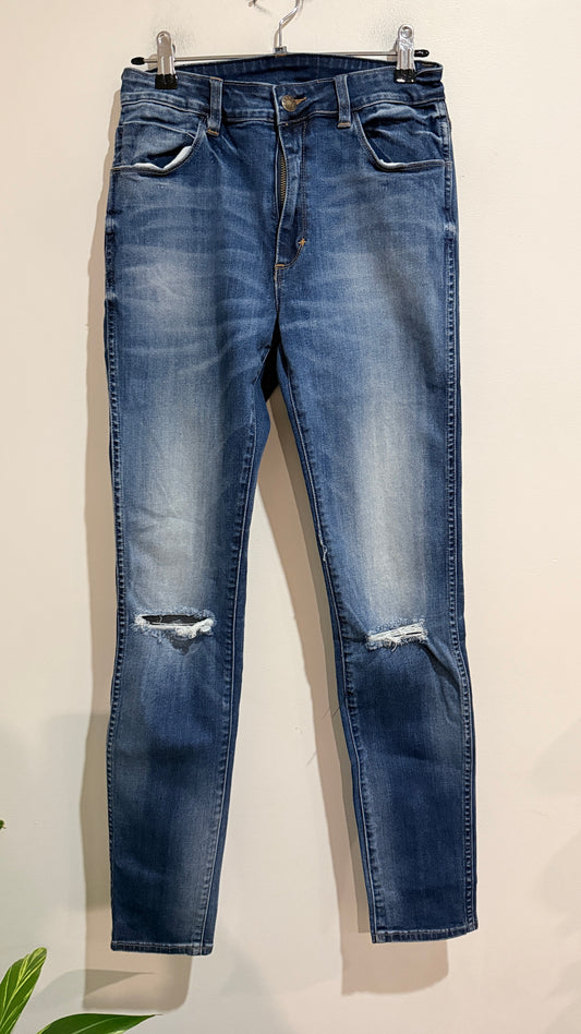 Vintage Skinny Distressed Mid Blue Jeans Size 10R (W28 L32)