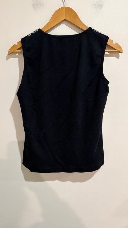 heine Black Beaded Neckline Sleeveless Top Size 44 - 46cm u/arm