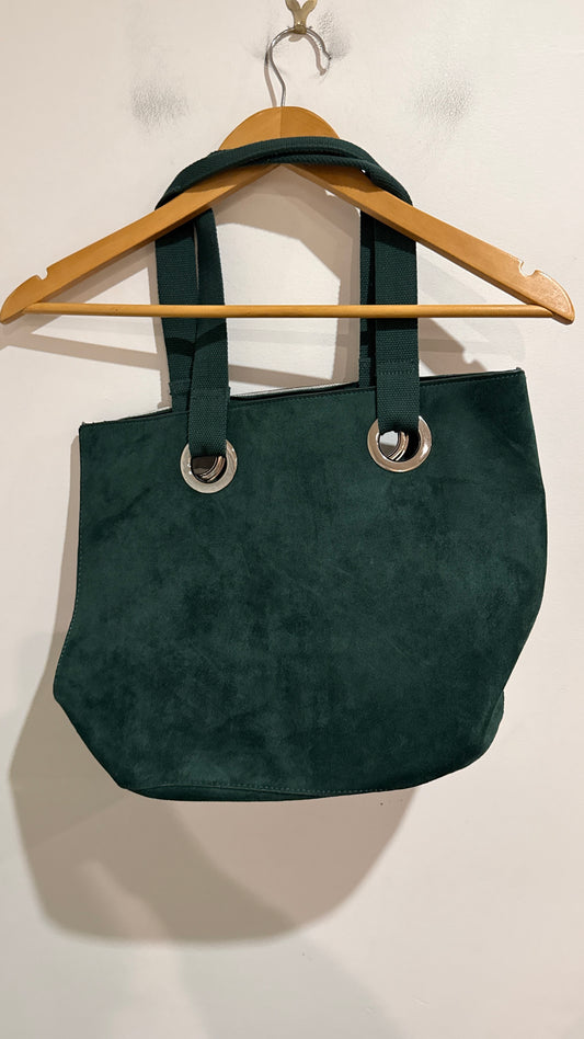 Dark Green Suede Style Eyelet Tote Bag