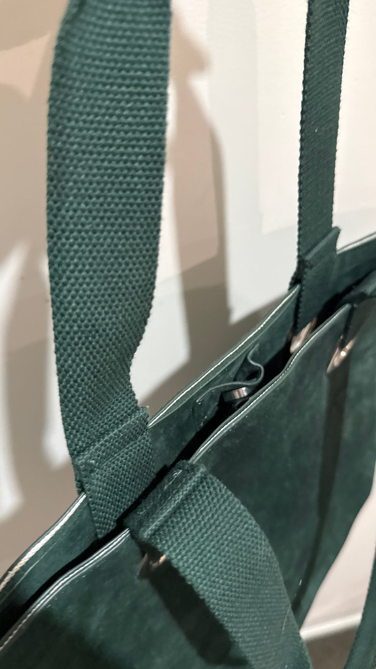 Dark Green Suede Style Eyelet Tote Bag
