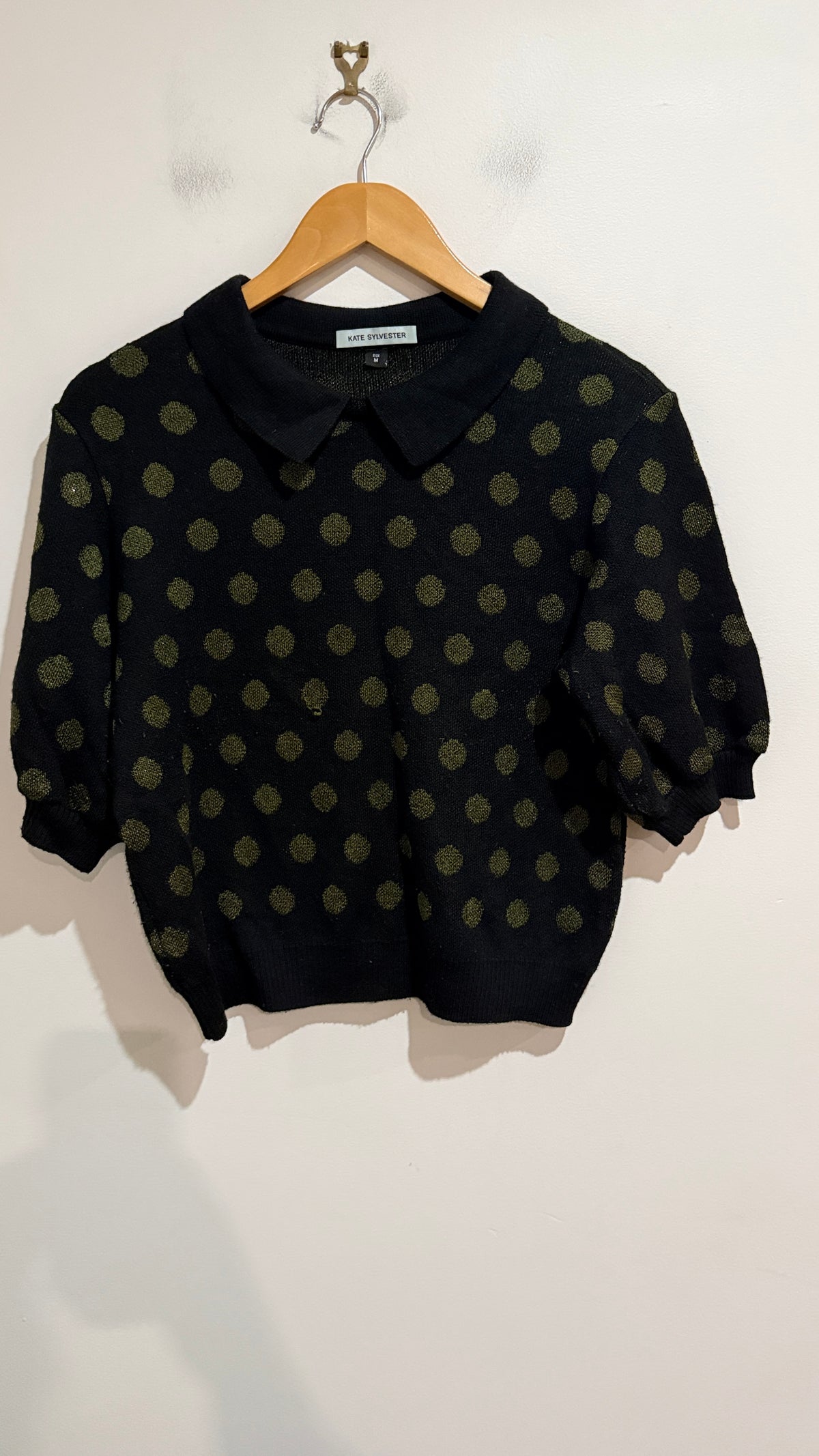 Kate Sylvester Polka Dot Collared Knit Top Size M U/arm to U/arm 50cm