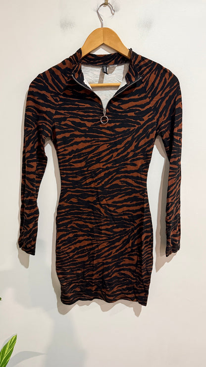 H&M Divided Divided Tiger Print Zip Mini Dress Size XS