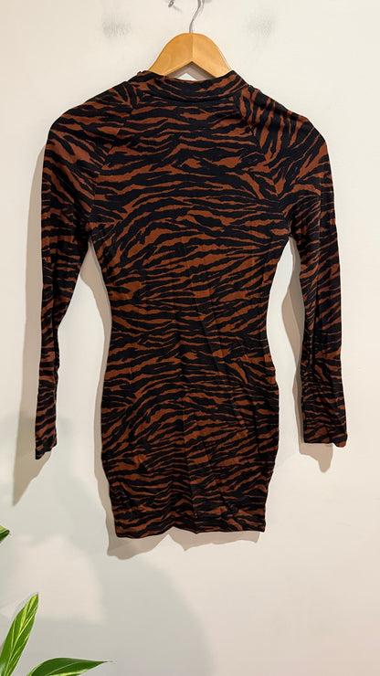 H&M Divided Divided Tiger Print Zip Mini Dress Size XS