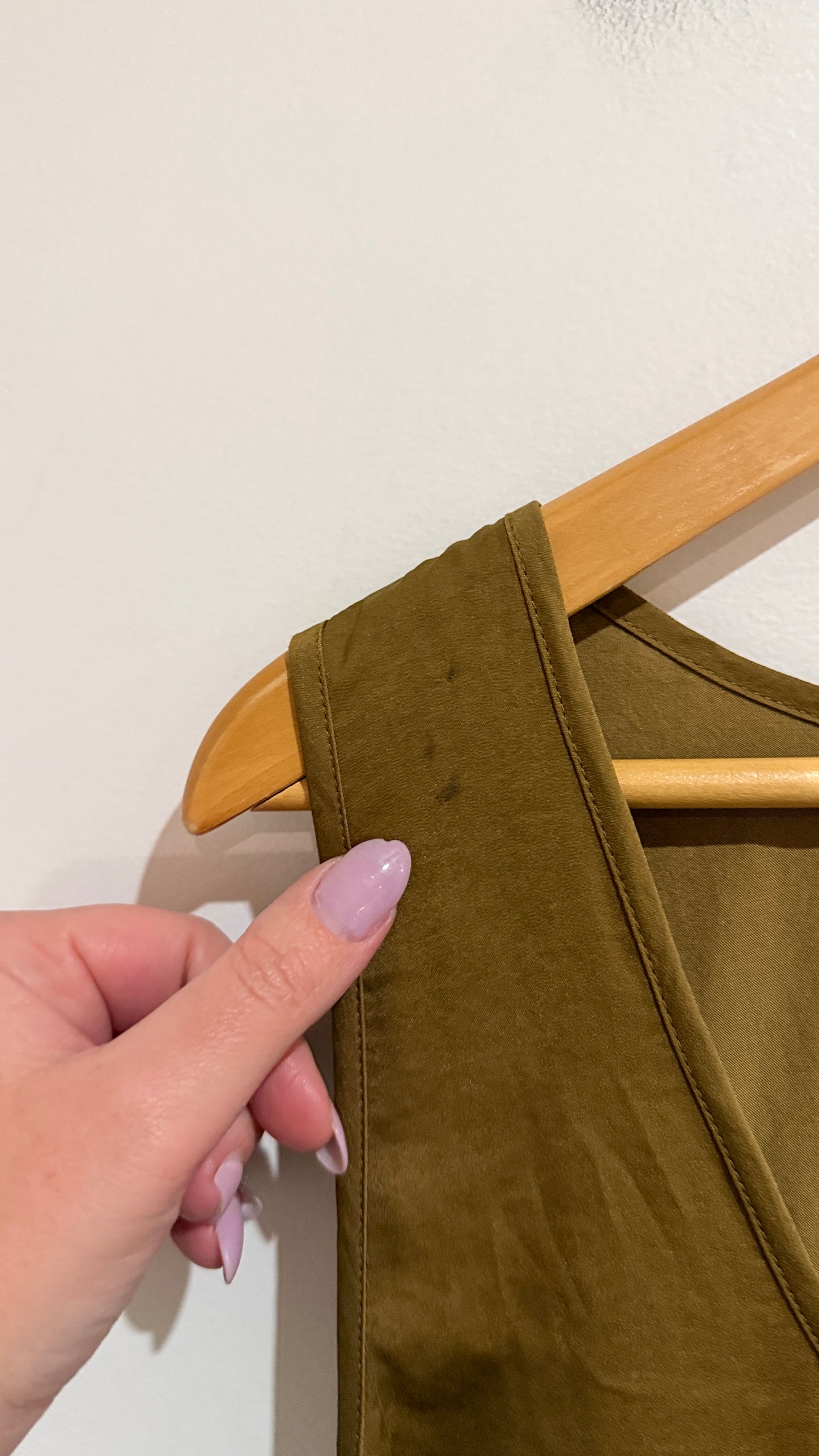 Olive Satin Sleeveless Shell Top - 55cm u/arm