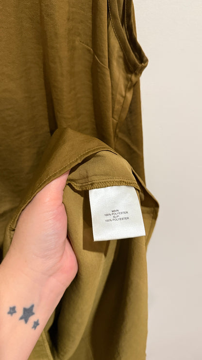 Olive Satin Sleeveless Shell Top - 55cm u/arm