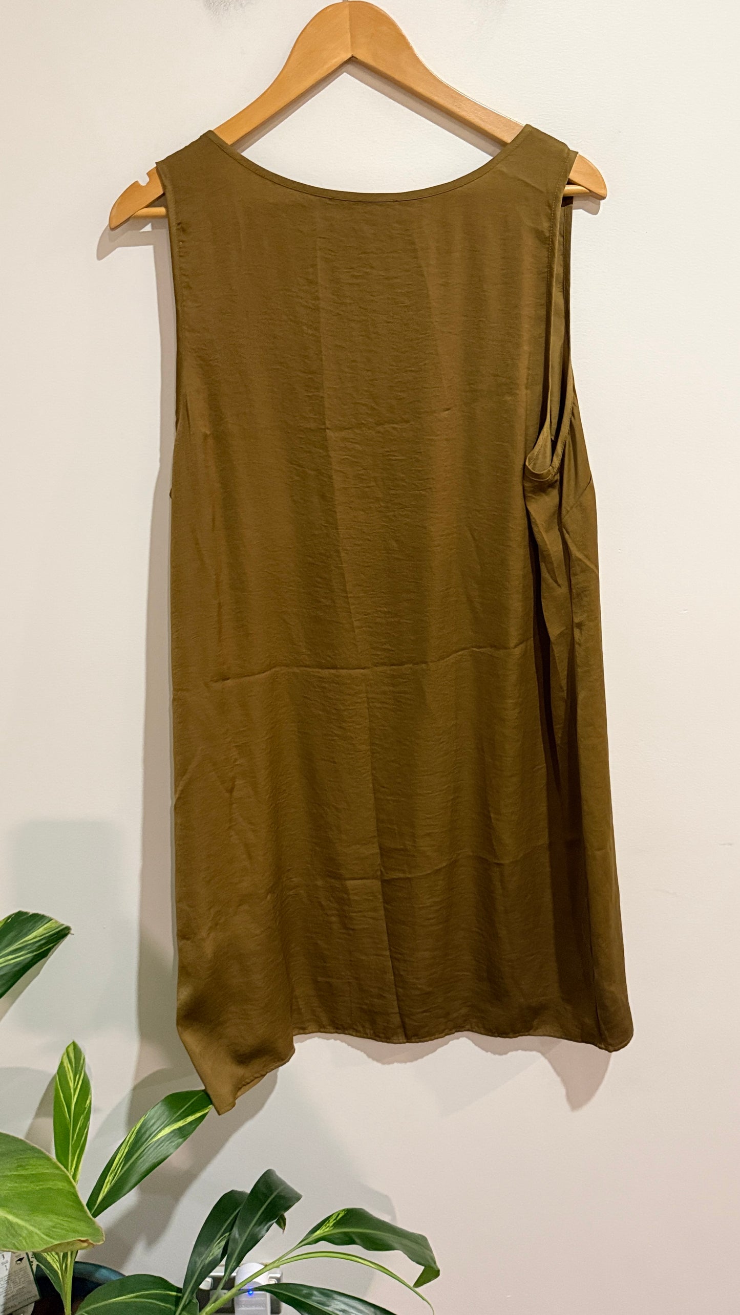 Olive Satin Sleeveless Shell Top - 55cm u/arm
