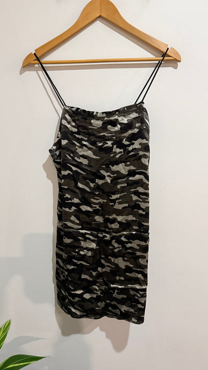 Topshop Petite Camo Print Ruched Strappy Mini Dress Size 10