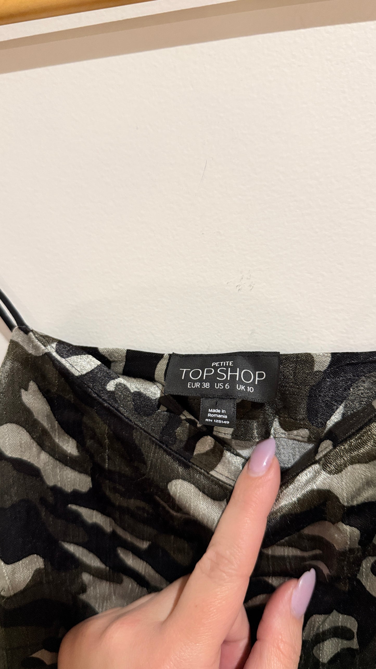 Topshop Petite Camo Print Ruched Strappy Mini Dress Size 10