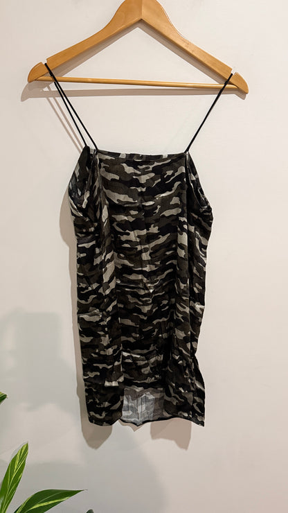 Topshop Petite Camo Print Ruched Strappy Mini Dress Size 10