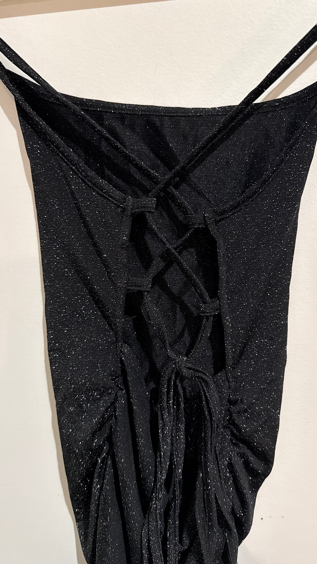 SHEIN Black Glitter Ruched Lace Up Back Mini Dress Size S