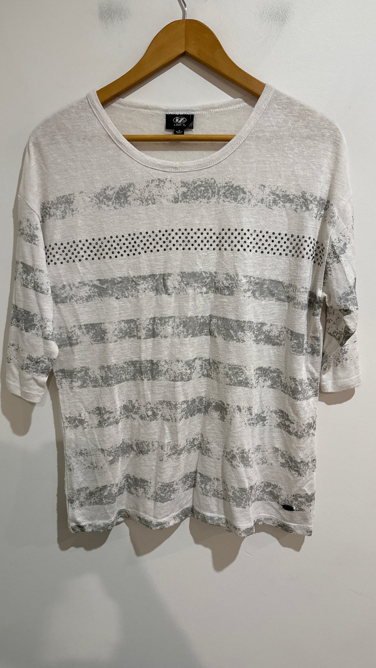 Line 7 Grey And Cream Stripe Print Knit Top Size S