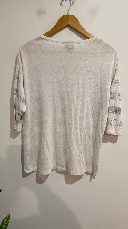 Line 7 Grey And Cream Stripe Print Knit Top Size S