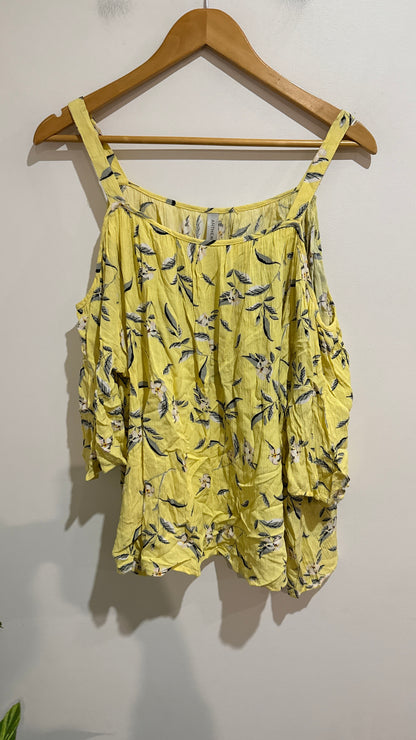 Anthem Yellow Floral Print Off Shoulder Top Size 10