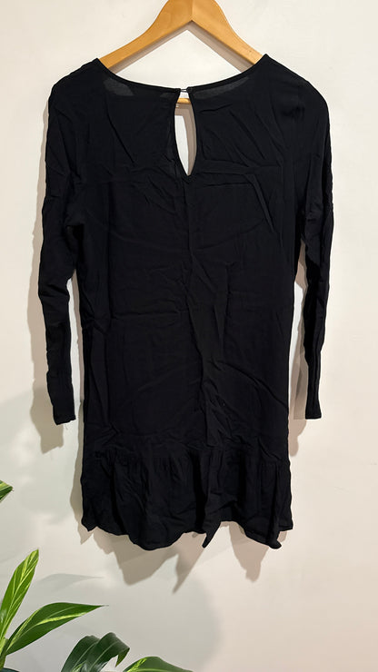 Spirit Black Long Sleeve Keyhole Frill Hem Dress Size 10