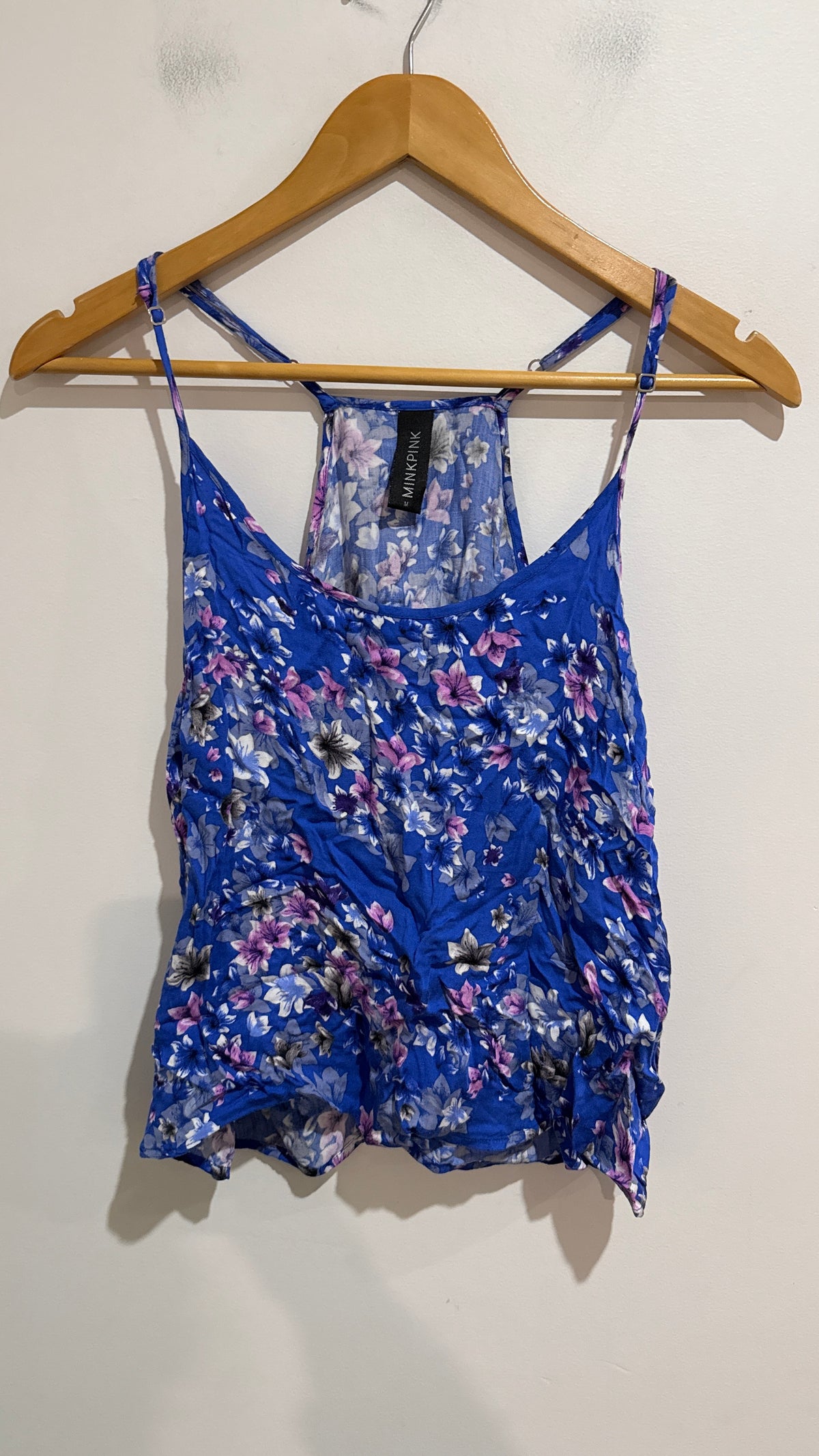 MINKPINK Size M Blue Floral Print Strappy Cami Top