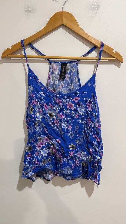 MINKPINK Size M Blue Floral Print Strappy Cami Top