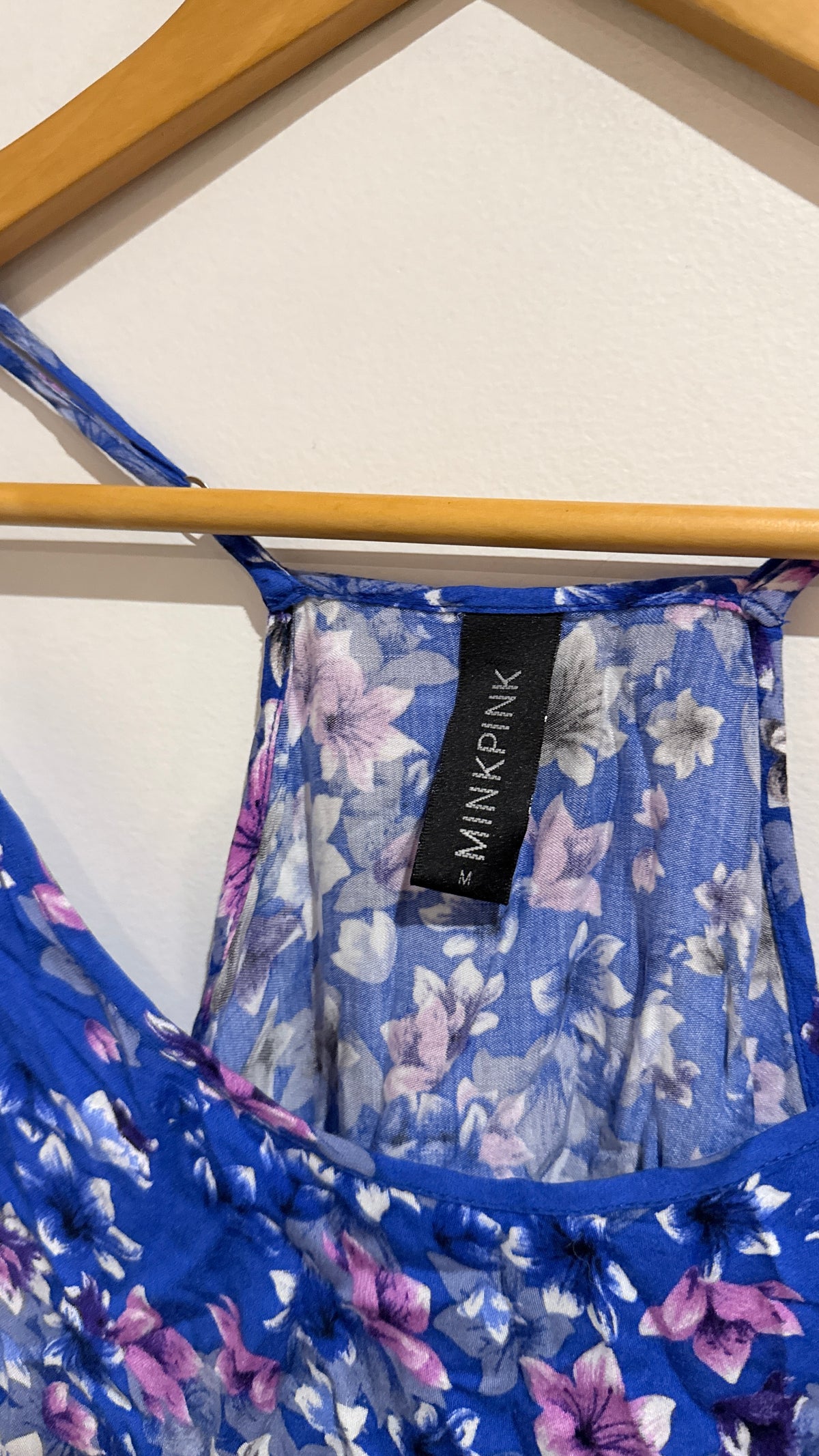 MINKPINK Size M Blue Floral Print Strappy Cami Top
