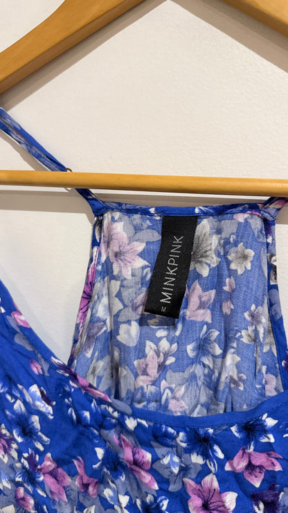 MINKPINK Size M Blue Floral Print Strappy Cami Top