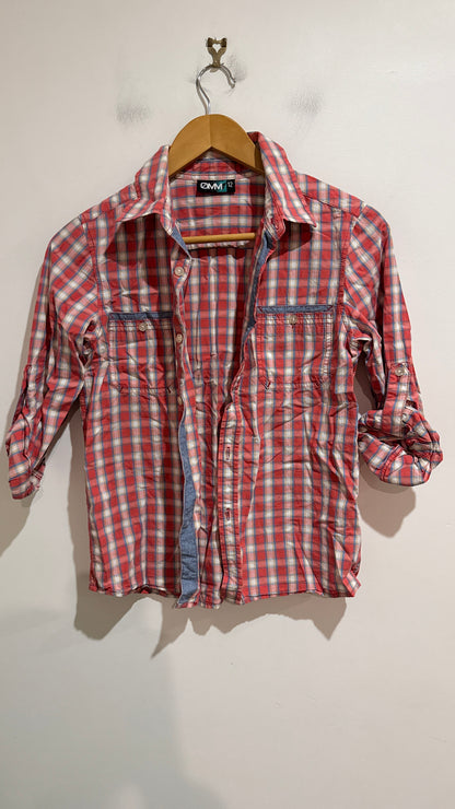 OMM Red Check Button Up Shirt With Denim Trim Size 12