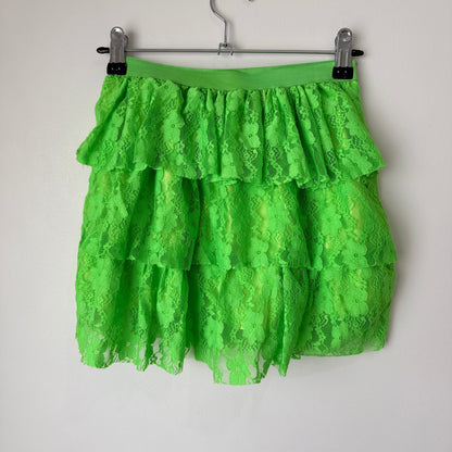 Girls Waist 56cm Neon Green Tiered Lace Ruffle Skirt