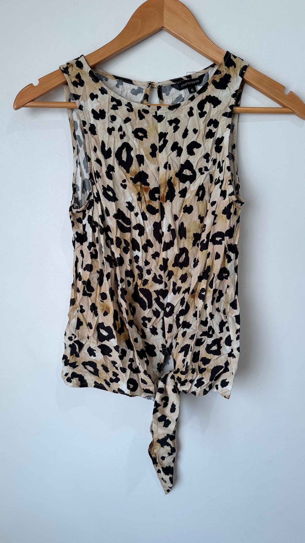 Portmans Size 6 Leopard Print Tie Front Top
