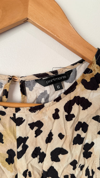 Portmans Size 6 Leopard Print Tie Front Top