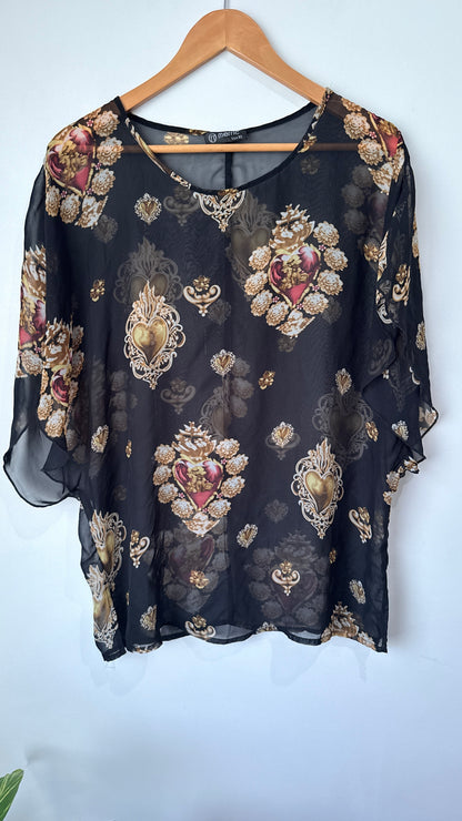 Merric Size 10 Sacred Heart Print Sheer Top