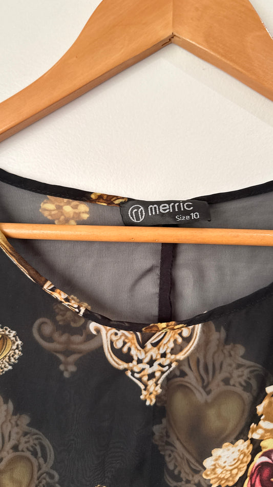 Merric Size 10 Sacred Heart Print Sheer Top