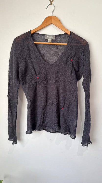 Studio Works Size M Sheer Knit V Neck Top