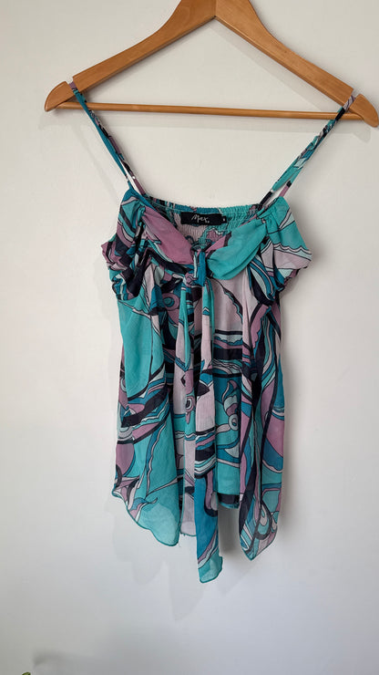 Max Size M Abstract Print Tie Front Cami Top