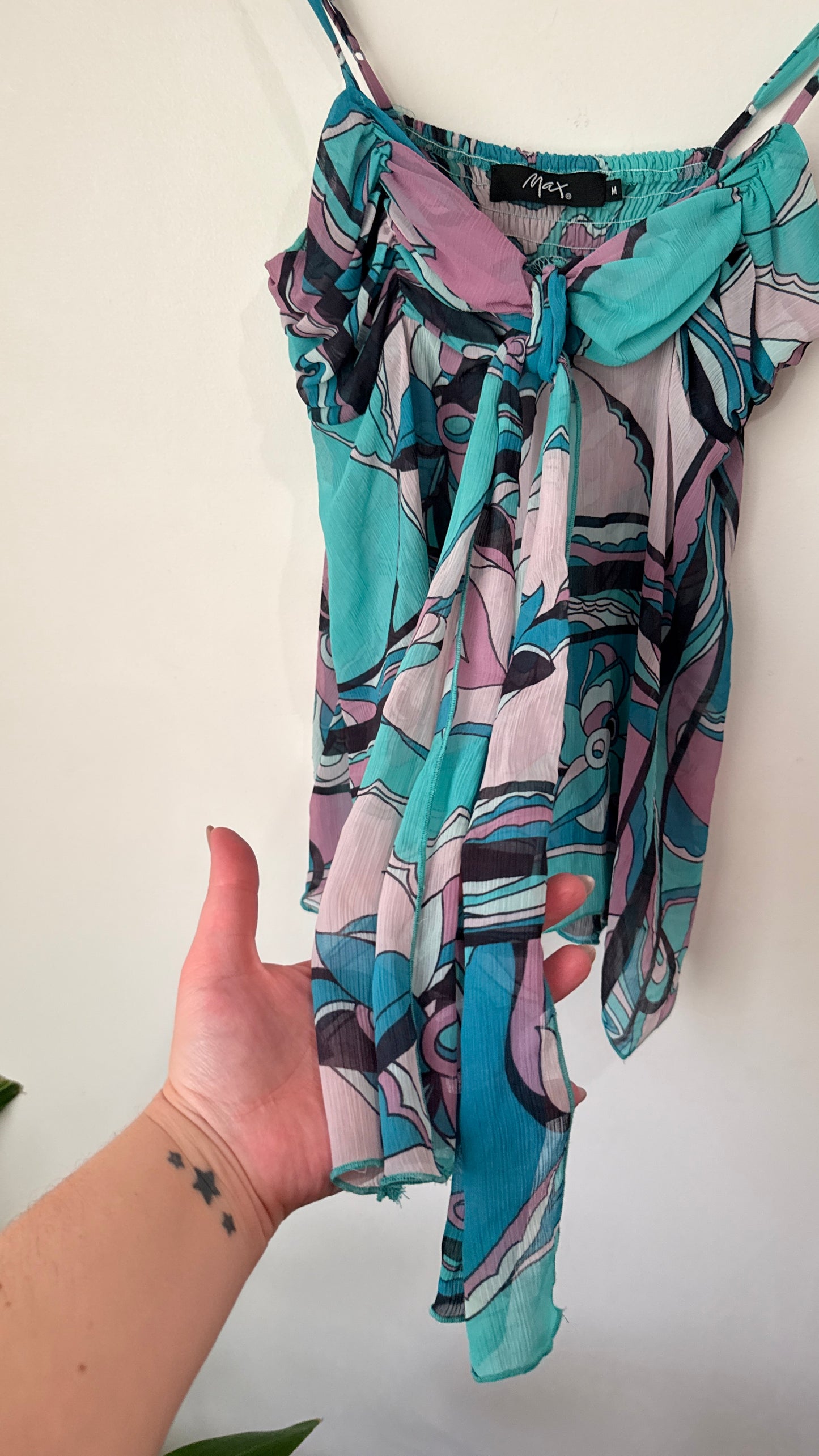 Max Size M Abstract Print Tie Front Cami Top