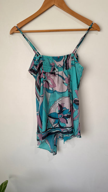 Max Size M Abstract Print Tie Front Cami Top